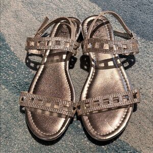 Palms Silver Rhinestone Strappy Sandals, Sz 10.